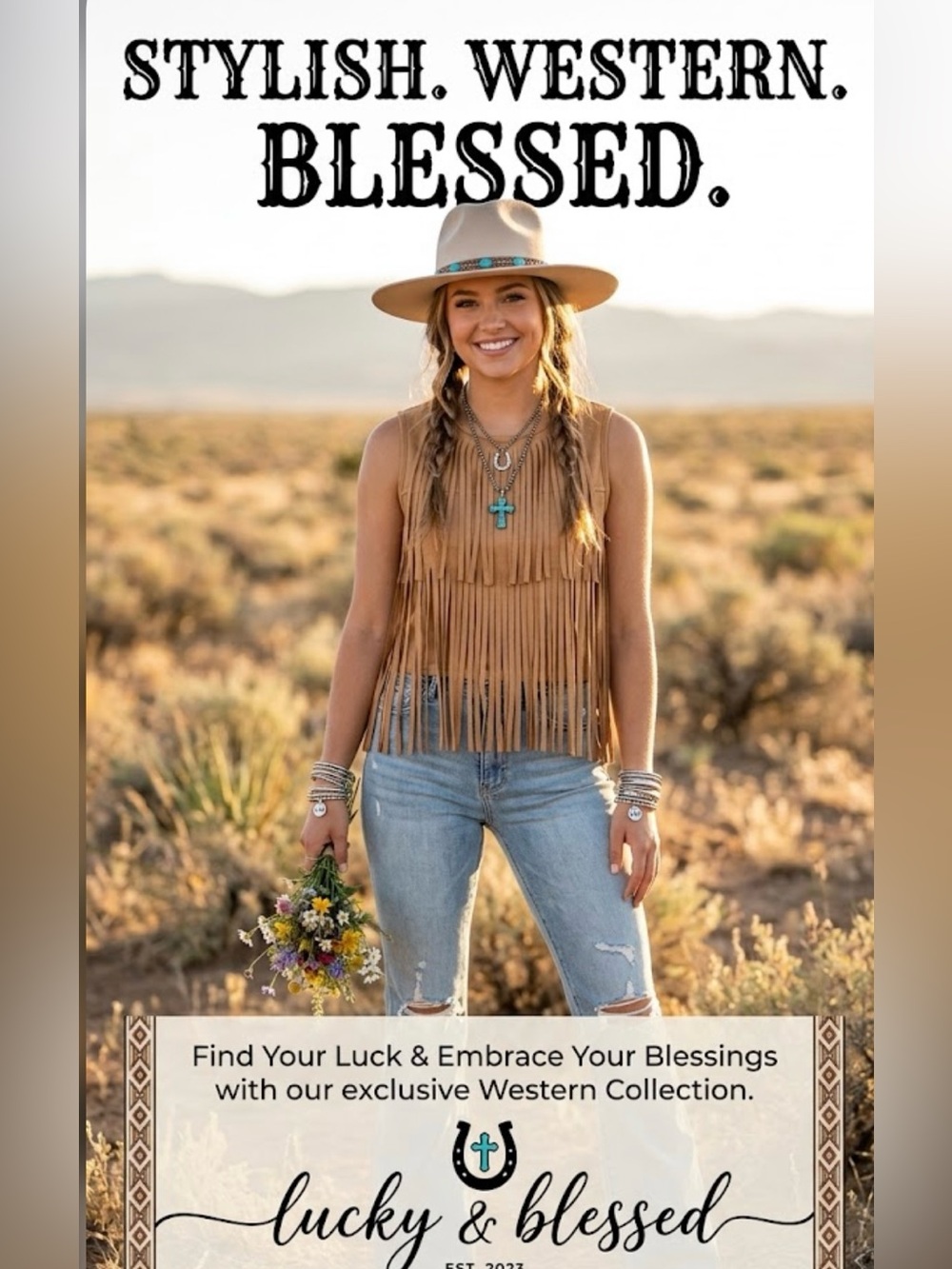 NWT ~ Lucky & Blessed Tan Faux Suede Fringe Sleeveless Western Top ~ Size Small